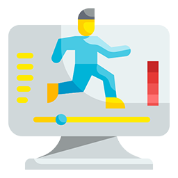A computer screen with a person in motion graphic animation